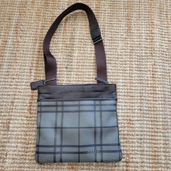 Coach Crossbody Bag F70751 Check Plaid Preppy Shoulder Bag Purse Leather Trim - Picture 1 of 14